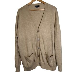 Lands End Tan Cardigan Sweater Men's L Pockets Old Money Grandpacore Academia